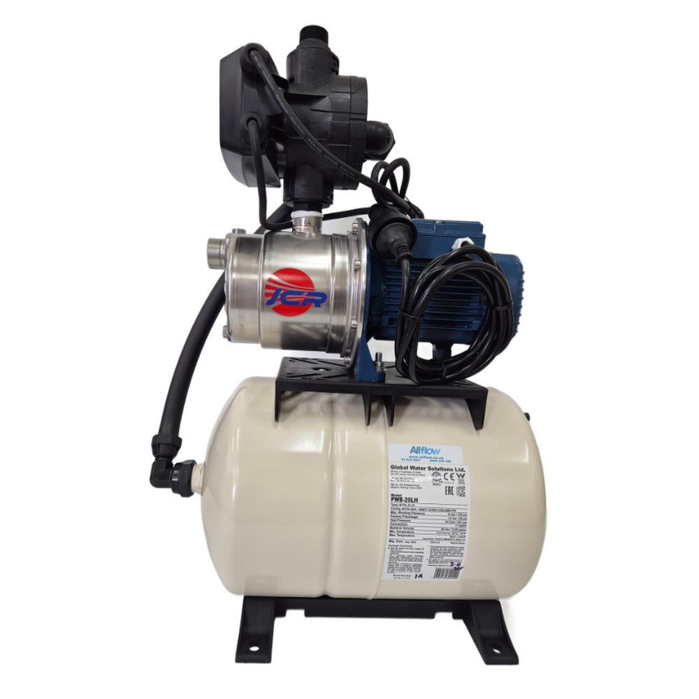 Right side view of Allflow AJP1A/2A-20 Jet pump with 20L pressure tank