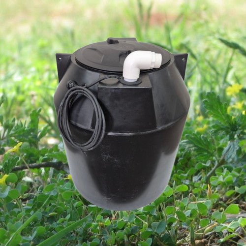 Pump chamber on background that contains greenery and stones
