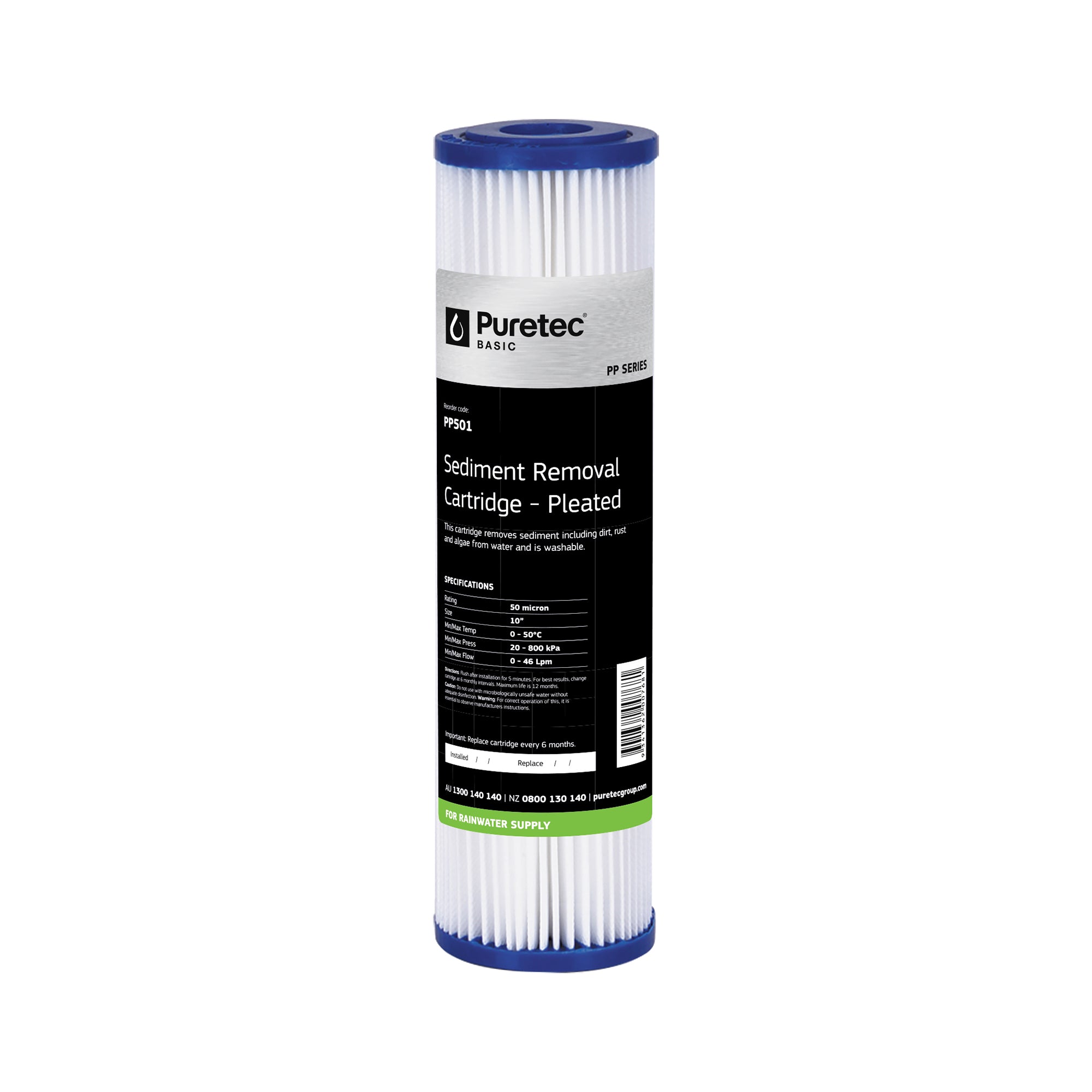 Puretec 10 inch polypleated sediment removal water filter cartridge