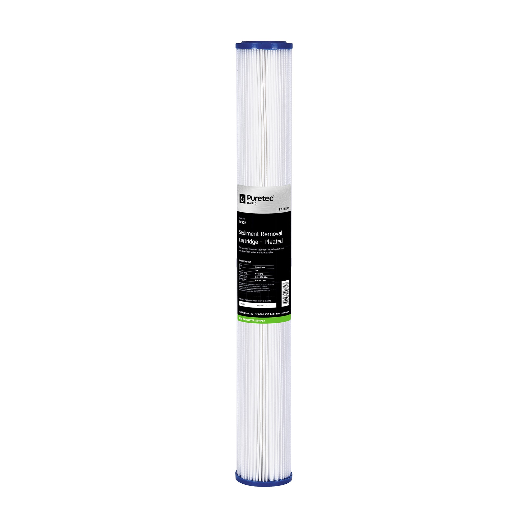 Puretec 20 inch polypleated sediment removal water filter cartridge