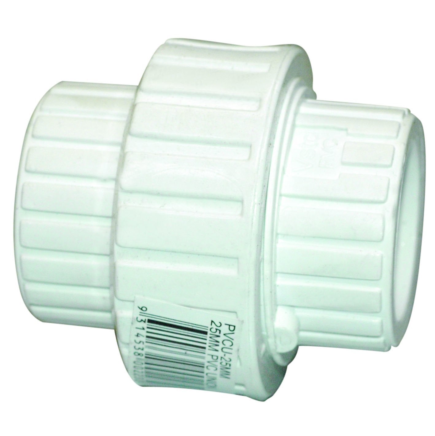 White PVC barrel union fitting