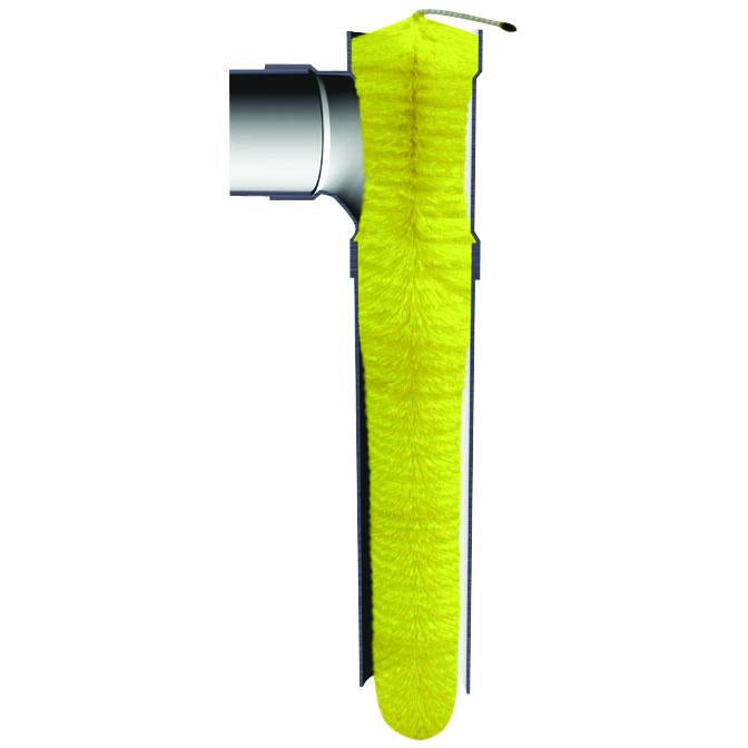 Yellow bristle filter inserted into pipe