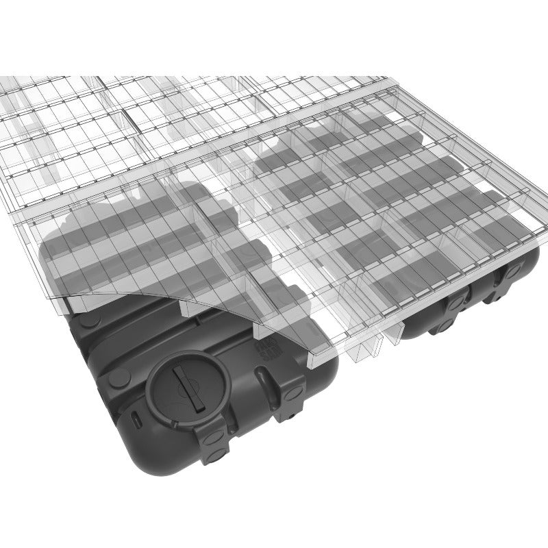 Two Bailey under deck 'Fat Sam' water tanks pictured under a cross-section of a deck
