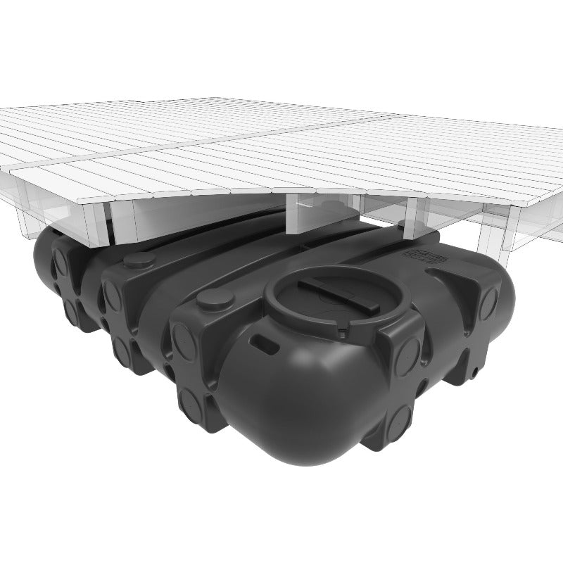 Bailey under deck 'Fat Sam' water tank pictured under a cross-section of a deck
