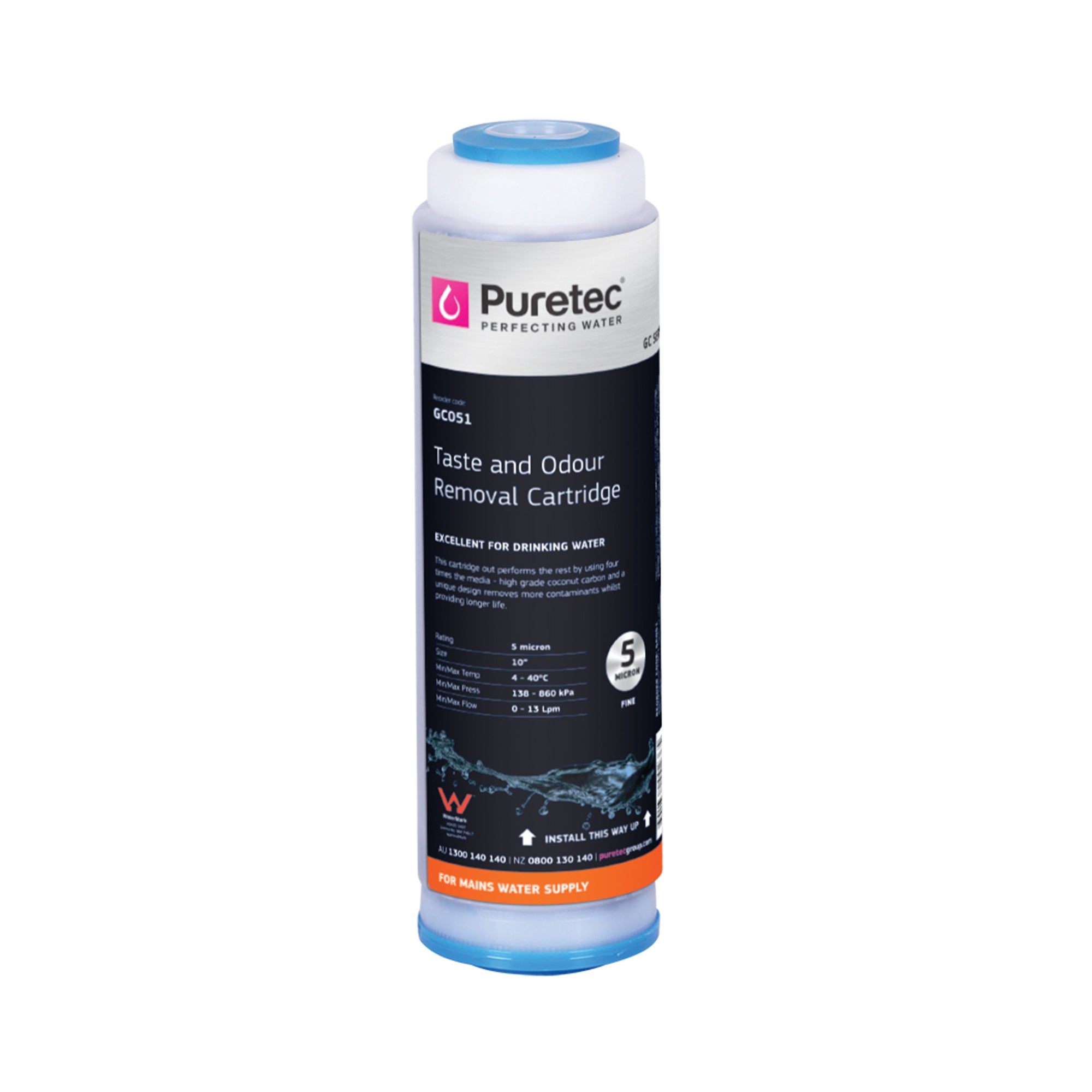 Granular carbon water filter cartridge