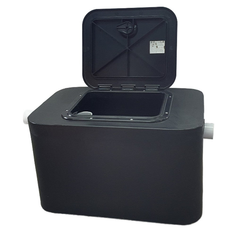 75 litre black grease trap with lid up