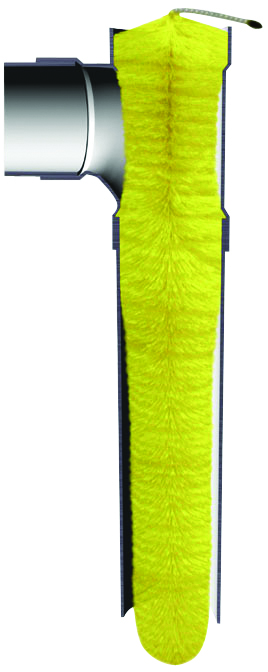 Yellow bristle filter inserted into pipe