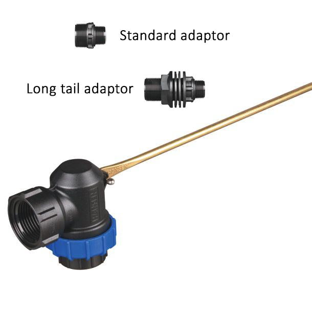 Hansen long arm Super-flo ballcock with glass reinforced nylon adaptor, and brass arm