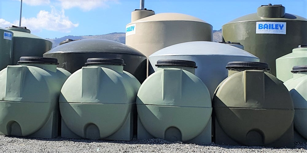 Bailey water tanks of various sizes and colours