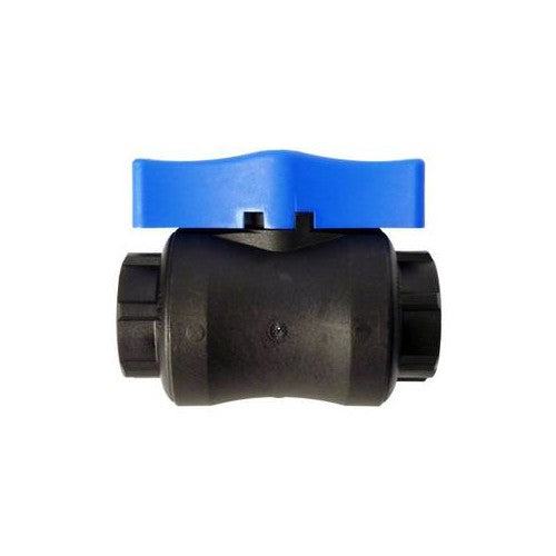 Black ball valve with blue handle