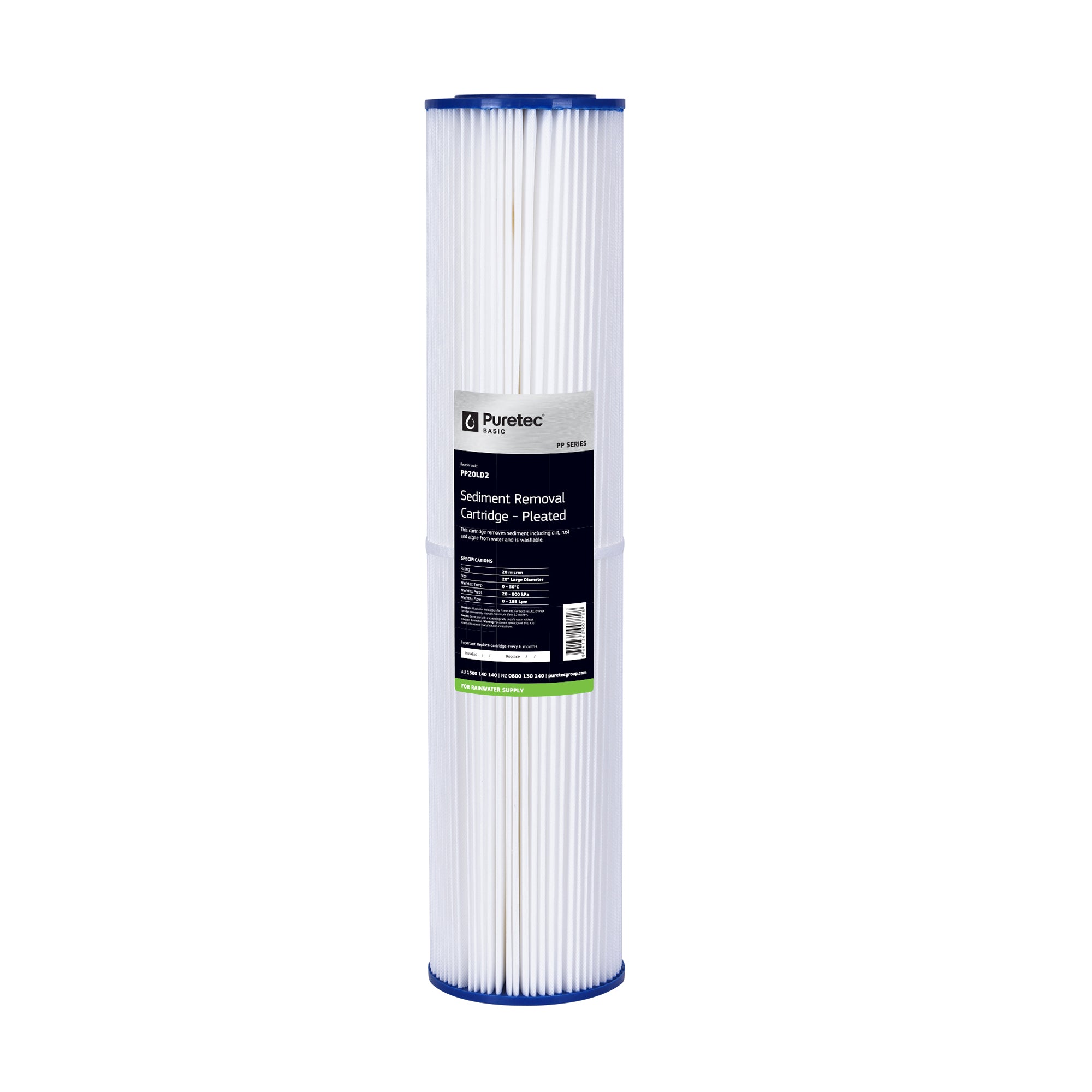 Puretec 20 inch jumbo polypleated sediment removal water filter cartridge
