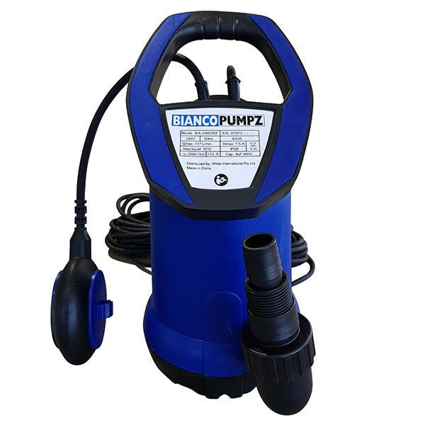 Blue Bianco JH400 pump with power cable and float switch attached