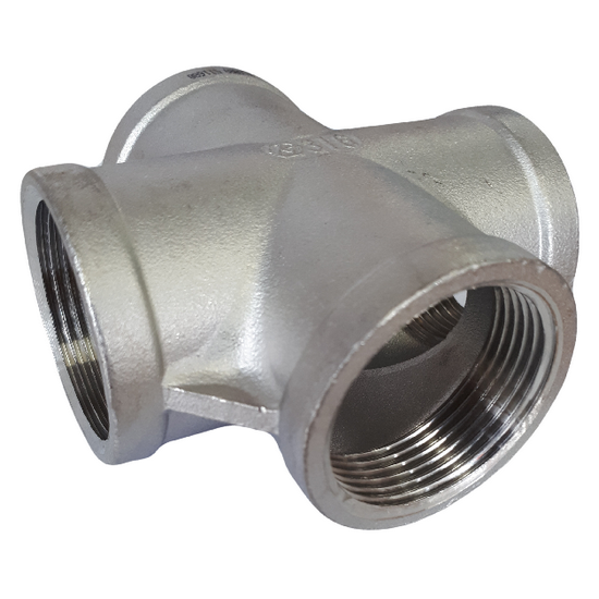 Stainless steel cross fitting with BSP threads