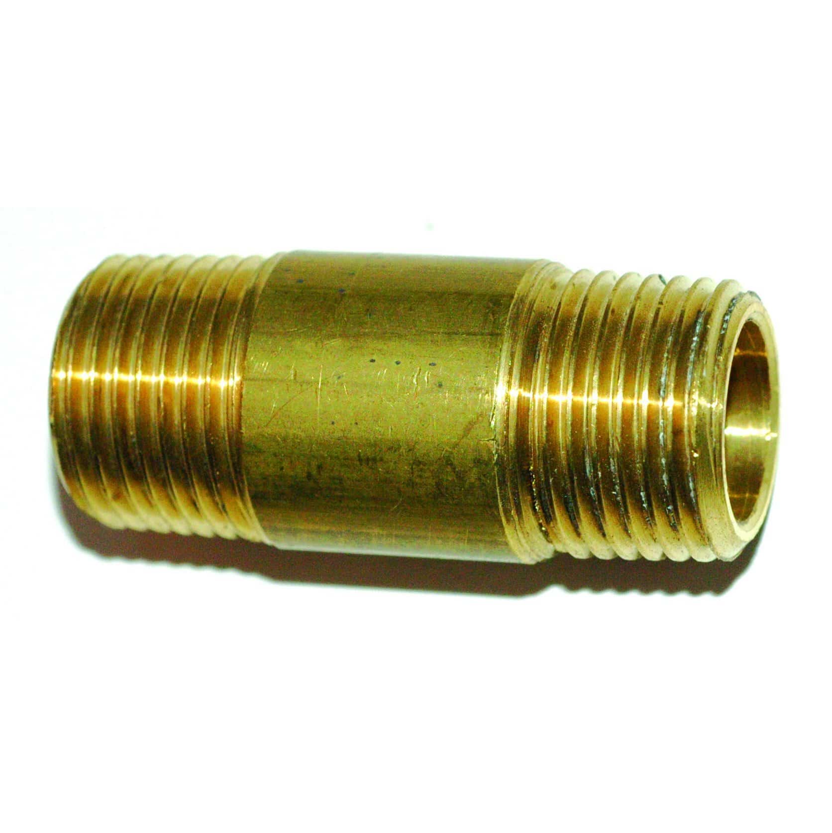 Long brass barrel nipple fitting with BSPT threads