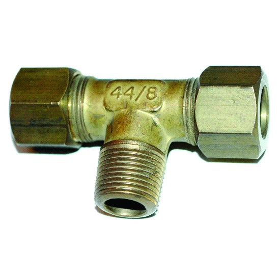Brass female union tee fitting with male branch